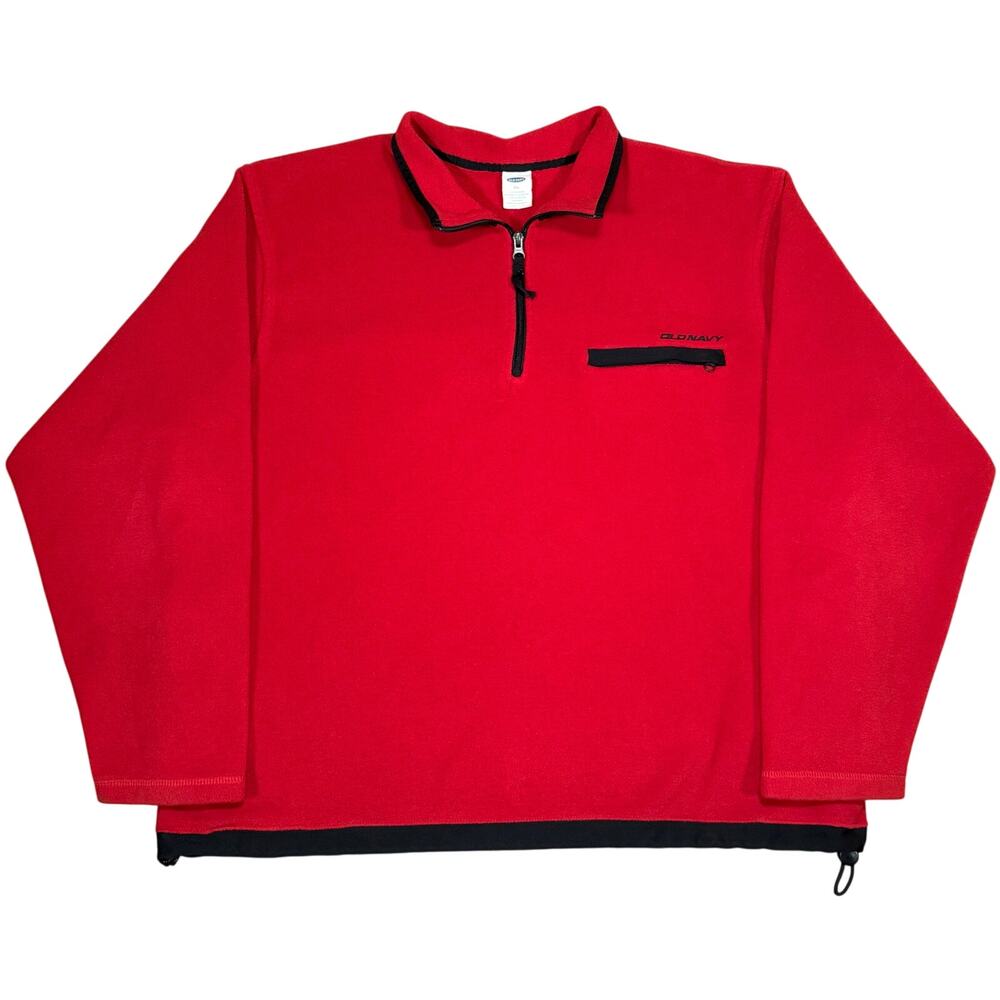 Vintage Y2K Old Navy Red Fleece Quarter Zip Pullover Jacket XXL Retro 90s Style